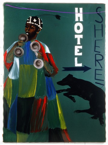 Aldo Mondino, 2000, _Hotel Sherez_, t.mista su linoleum, 240x190 cm