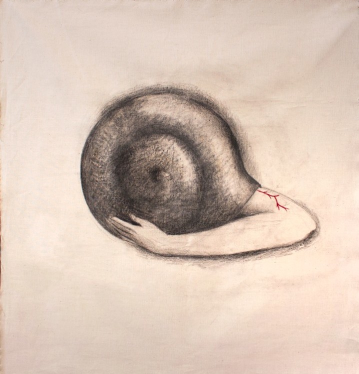 Lucy Jochamowitz _Casa Fragil_ 2021 53x56 cm t. mista su lino