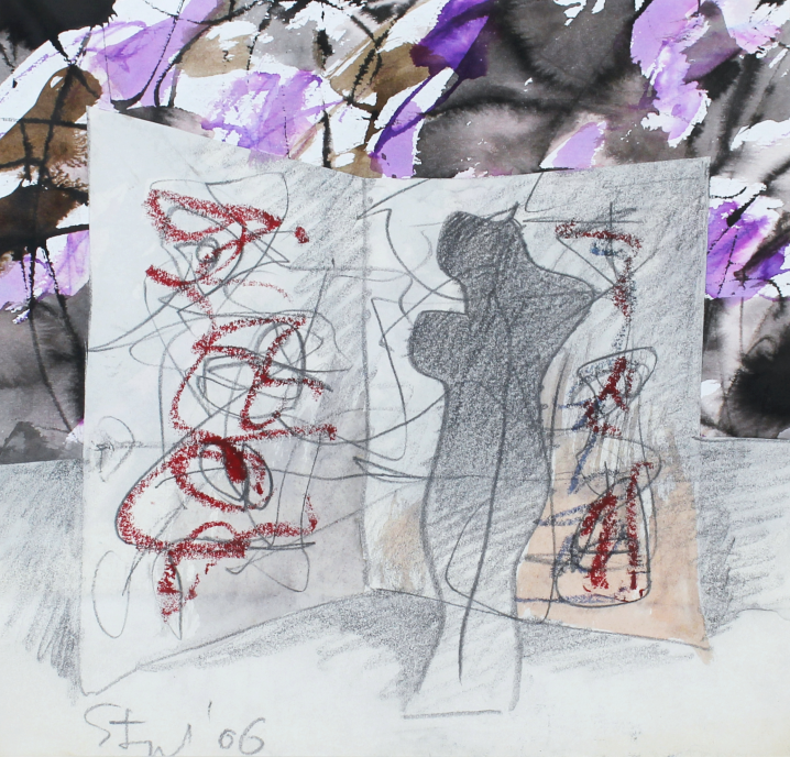 Karl Stengel Senza titolo 16 2006 Collage pastelli a olio matita e acrilico diluito su carta 42x42cm